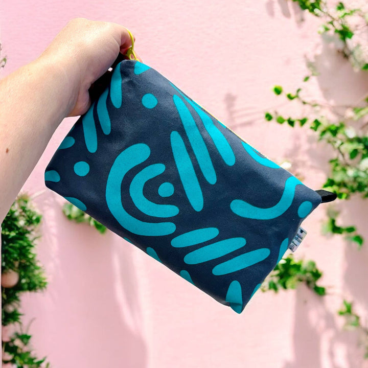 Blue Squiggle Abstract Boxy Washbag