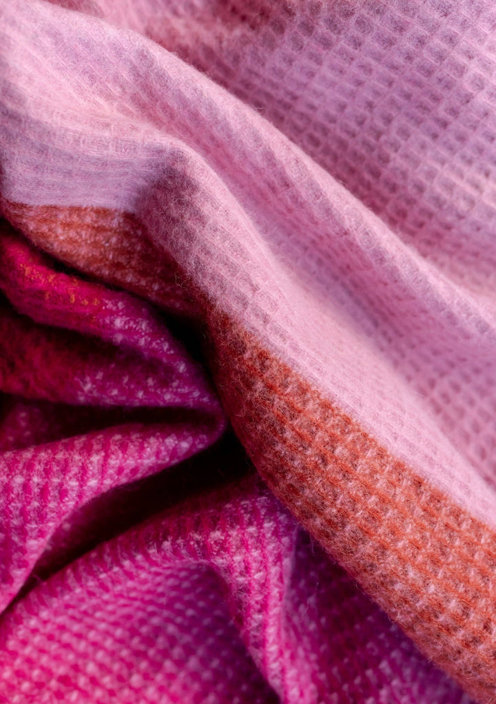 Recycled Wool Blanket in Pink Waffle Block