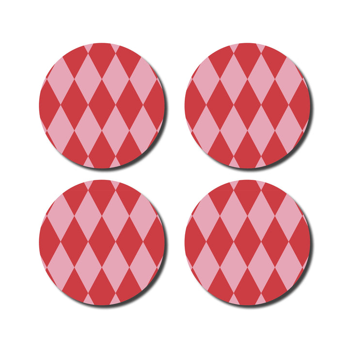 Harlequin Pink & Red Coasters - Set of 4