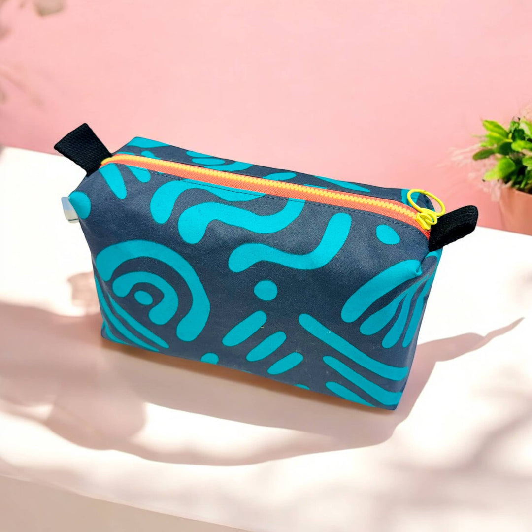 Blue Squiggle Abstract Boxy Washbag