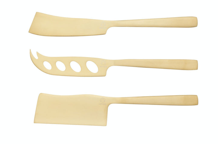 Artesá 3 Piece Set of Brass-Finished Cheese Knives