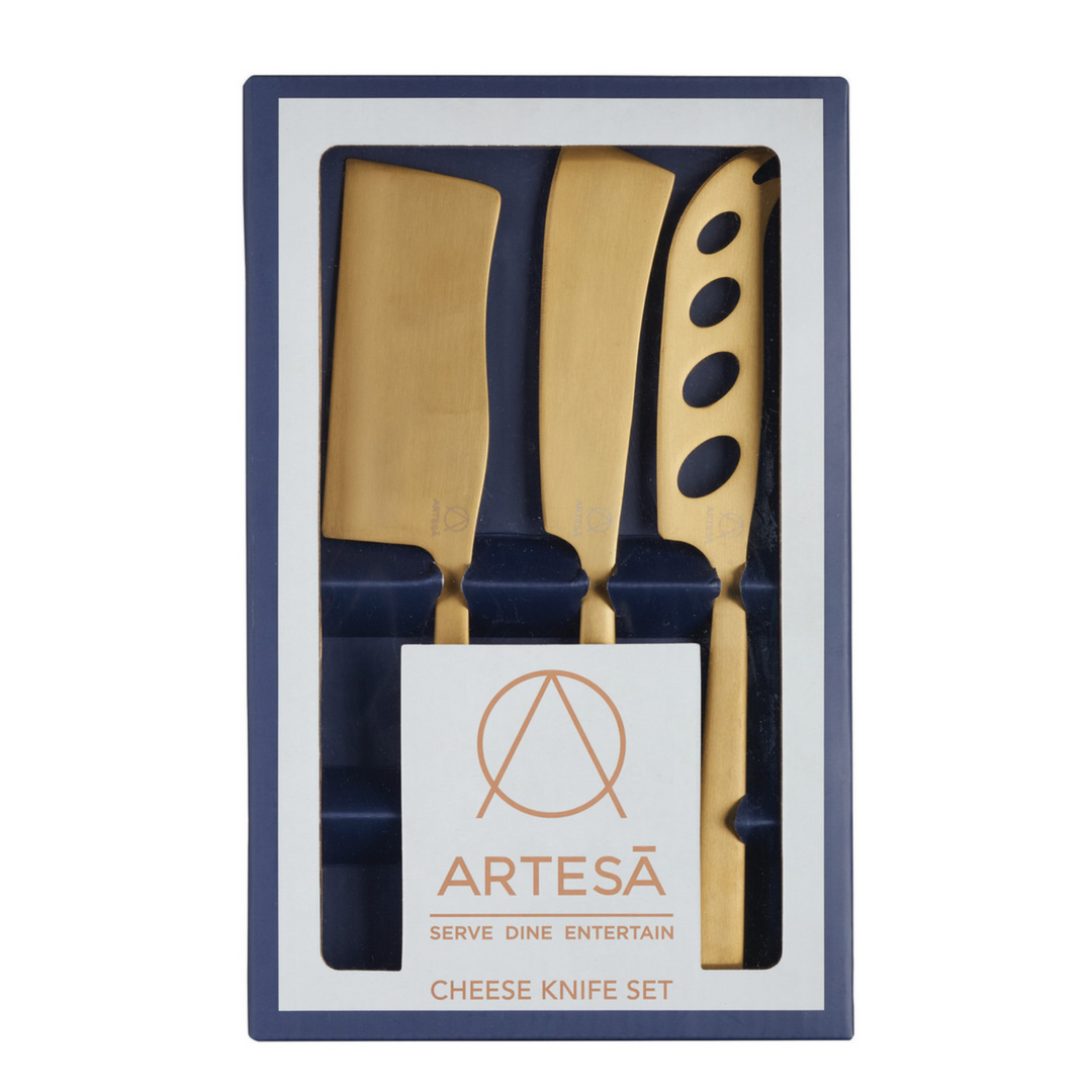 Artesá 3 Piece Set of Brass-Finished Cheese Knives