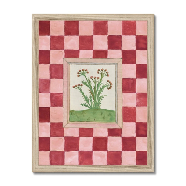 Book of Herbs Pink Check Framed Art Print