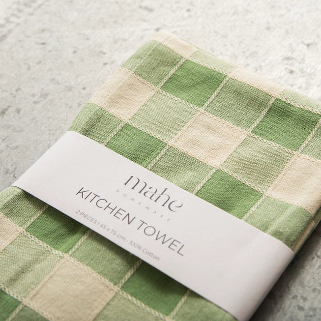 Check Cotton Kitchen Towel in Green