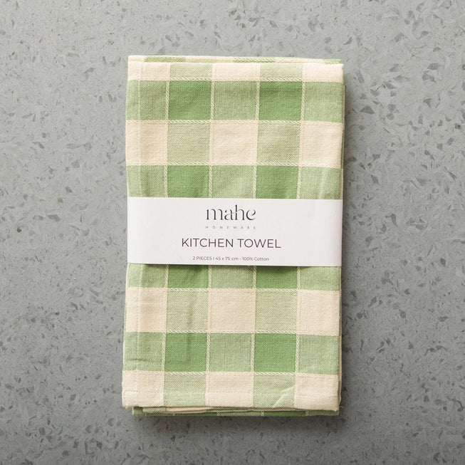 Check Cotton Kitchen Towel in Green