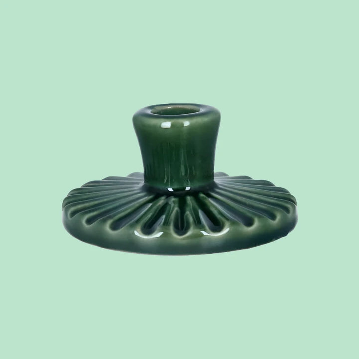 Ceramic Candle Holder in Dark Green