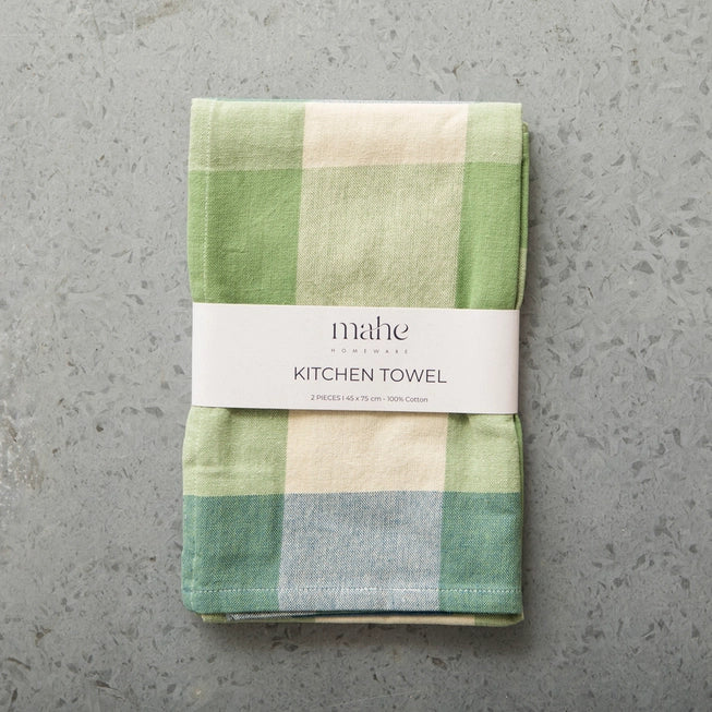 Grid Cotton Kitchen Towel in Green & Blue