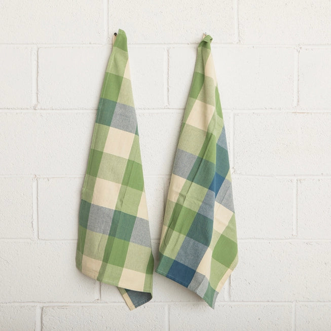 Grid Cotton Kitchen Towel in Green & Blue