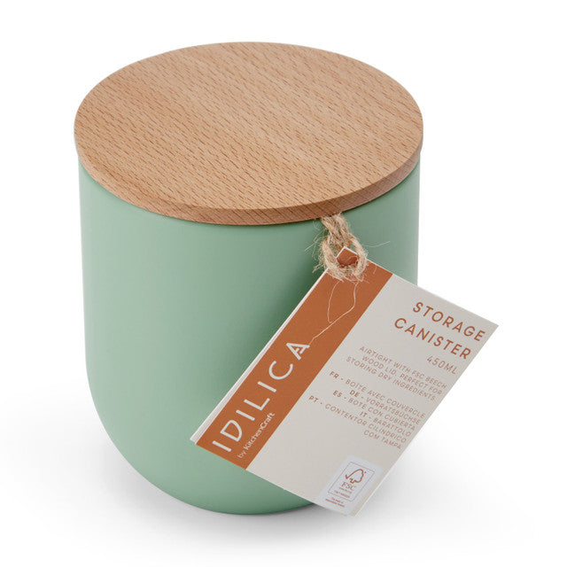 Canister in Green with Beechwood Lid