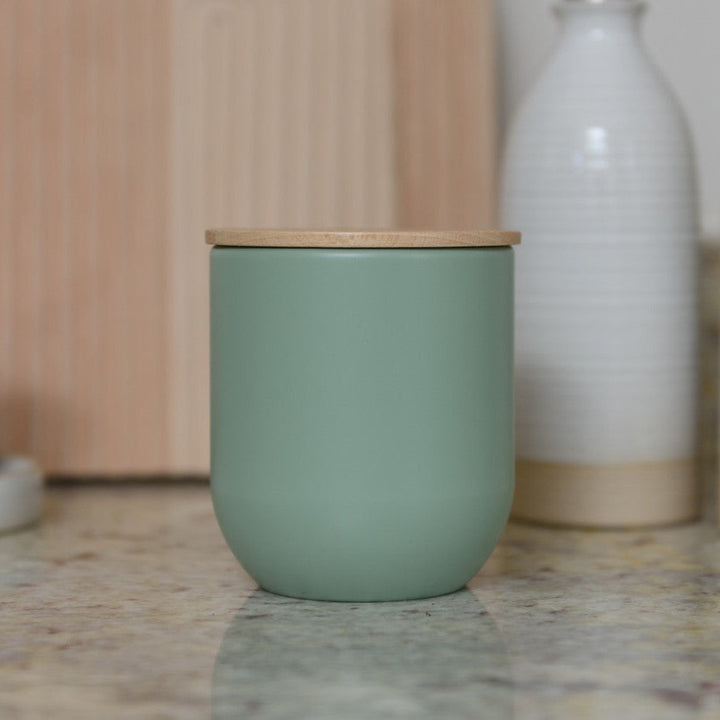 Canister in Green with Beechwood Lid