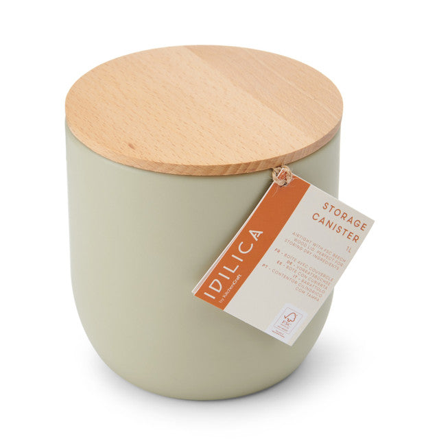 Canister in Putty with Beechwood Lid