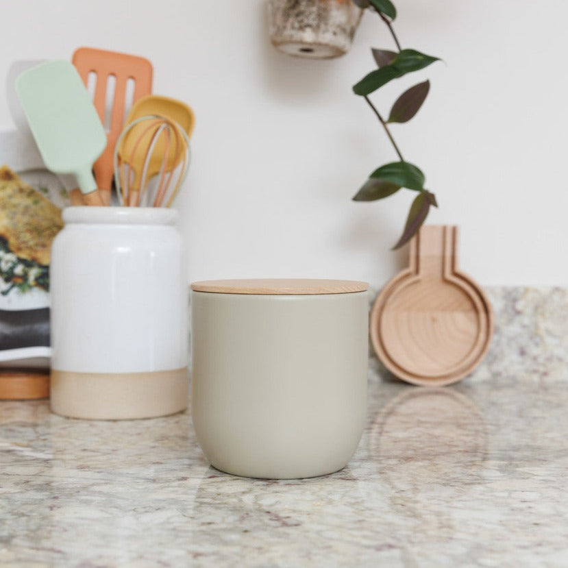 Canister in Putty with Beechwood Lid