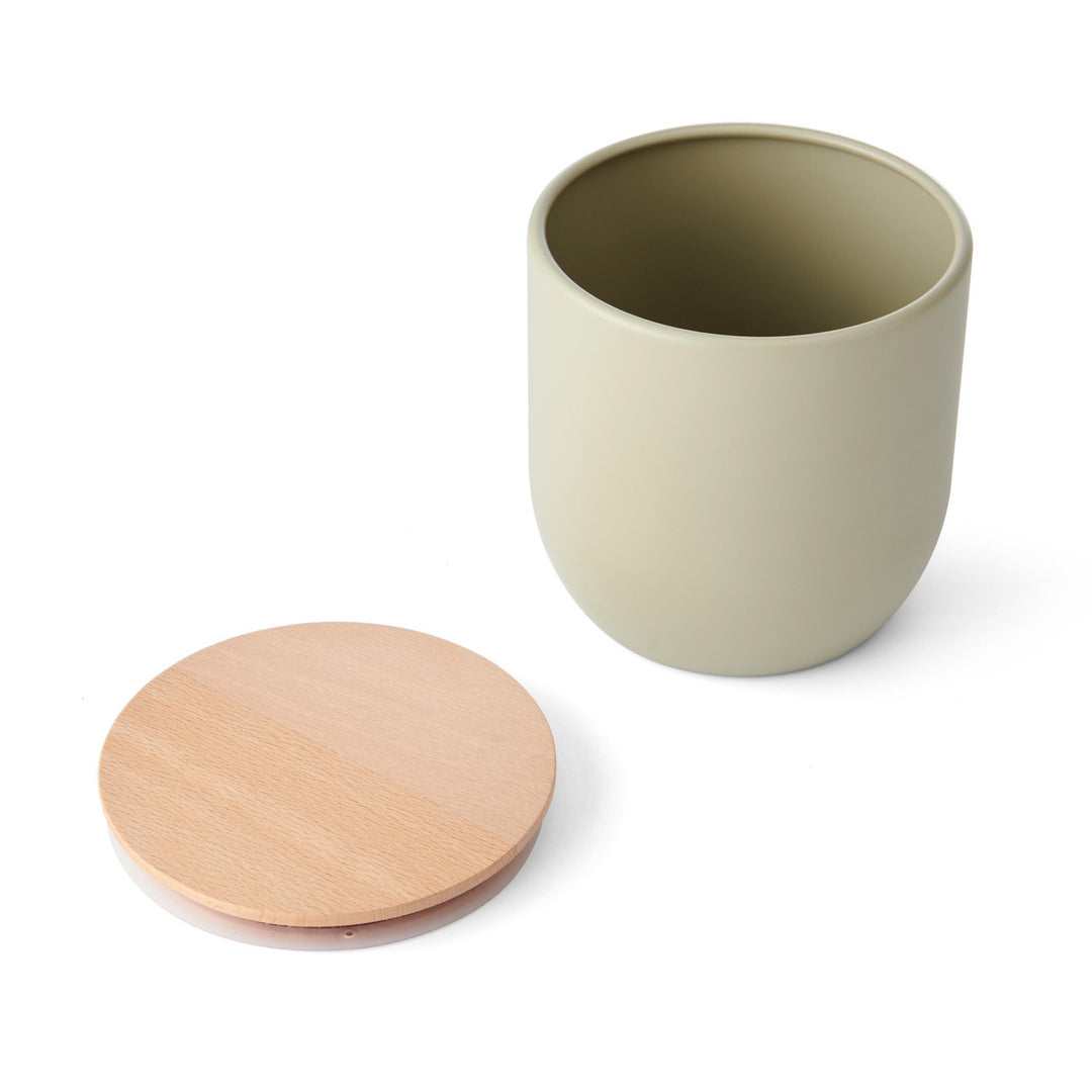 Canister in Putty with Beechwood Lid