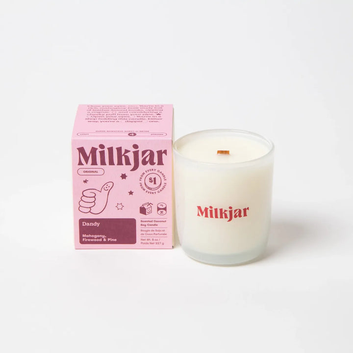 Milk Jar Candle Co Dandy - Mahogany, Firewood & Pine Coconut Soy 8oz Candle