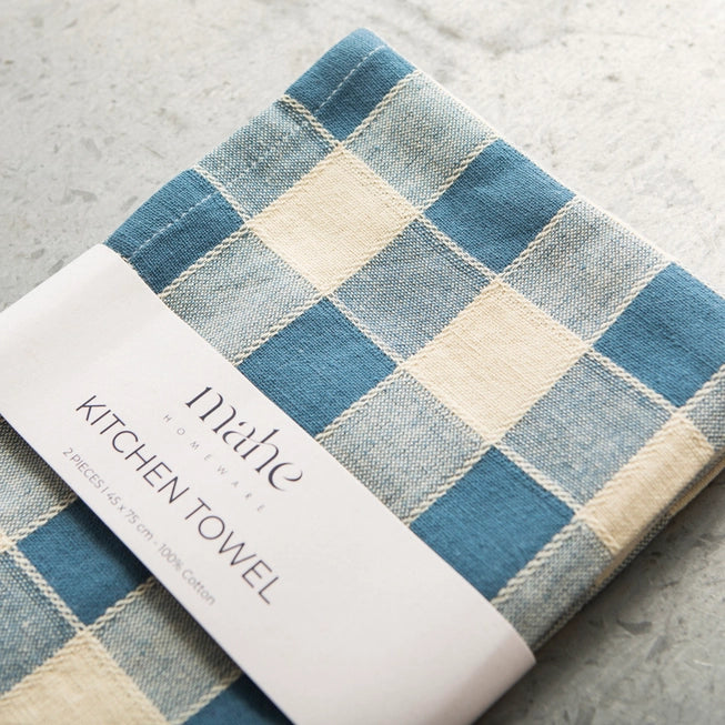 Check Cotton Kitchen Towel in Blue