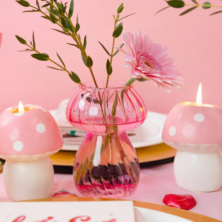 Pink Mushroom Glass Candle Holder & Bud Vase