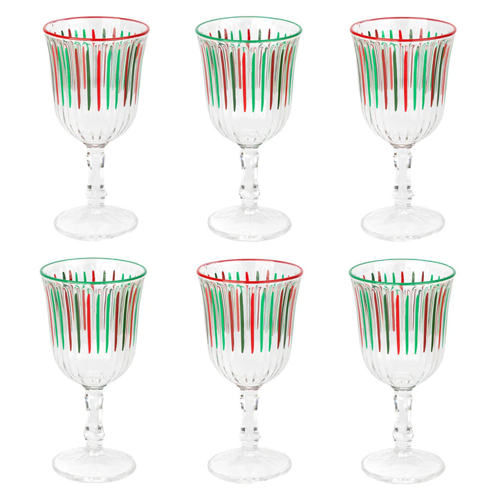 Red & Green Striped Wine Glass