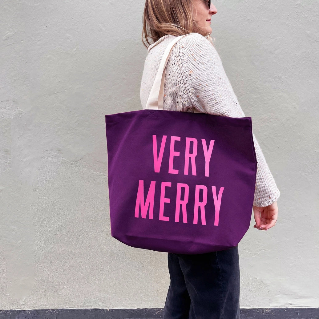 Very Merry Plum Canvas Tote Bag