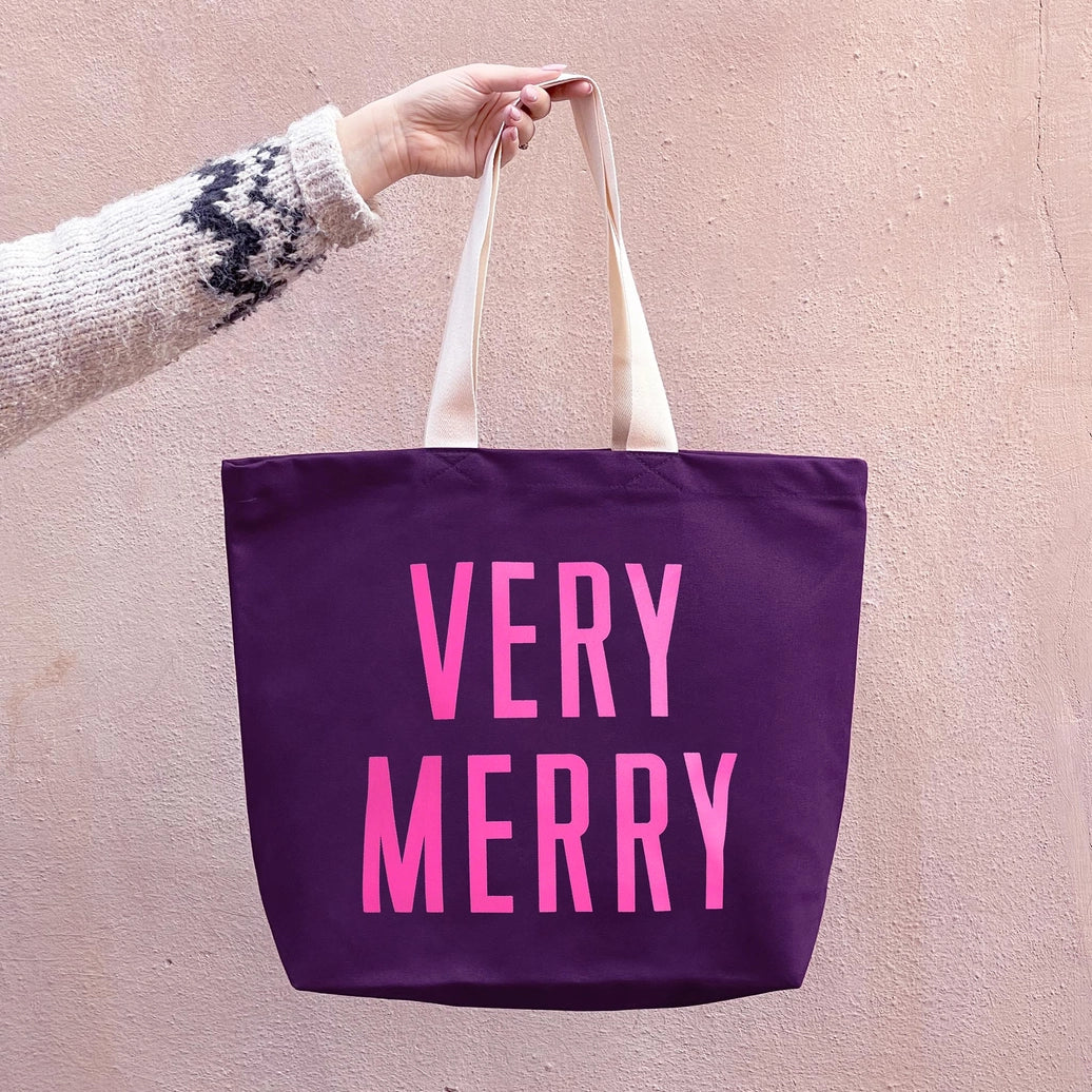 Very Merry Plum Canvas Tote Bag