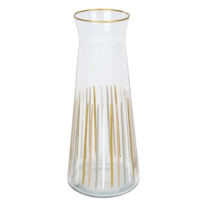 White & Gold Striped Glass Carafe