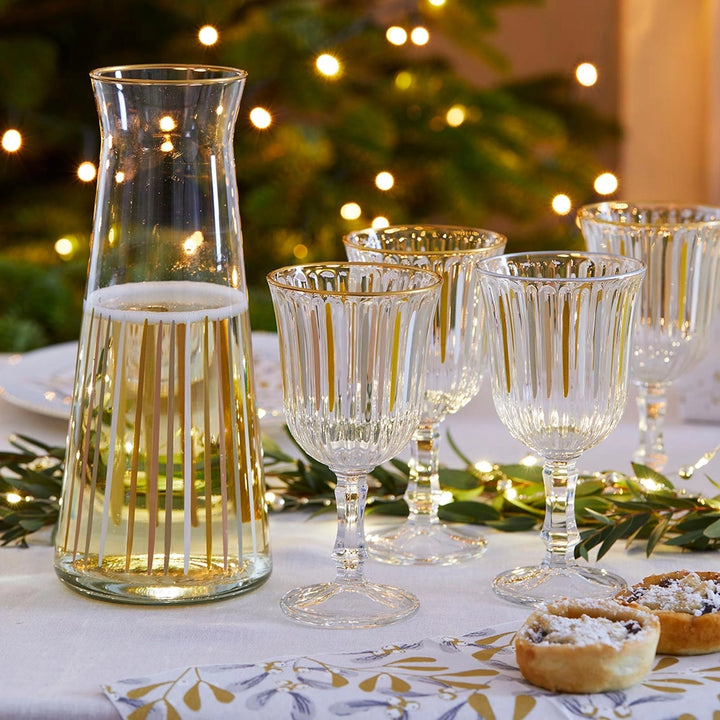 White & Gold Striped Glass Carafe