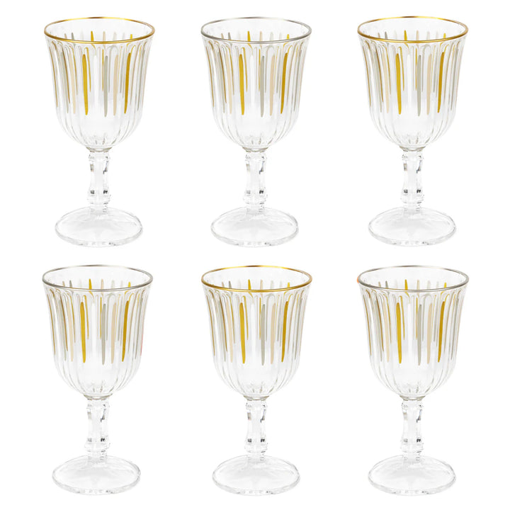 White & Gold Striped Wine Glass