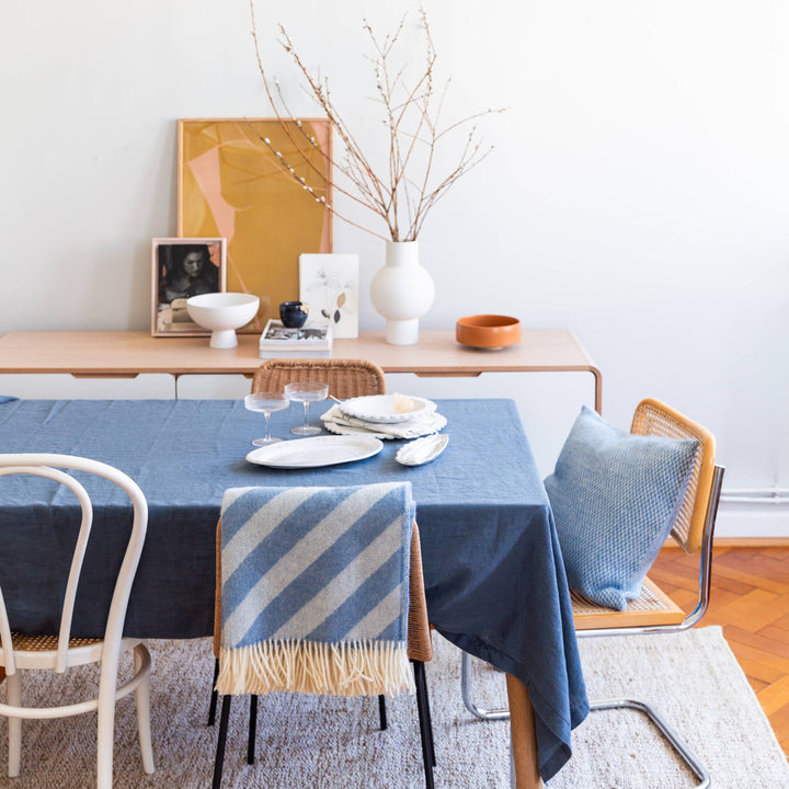 Norwegian Wool Blue Stripe Blanket