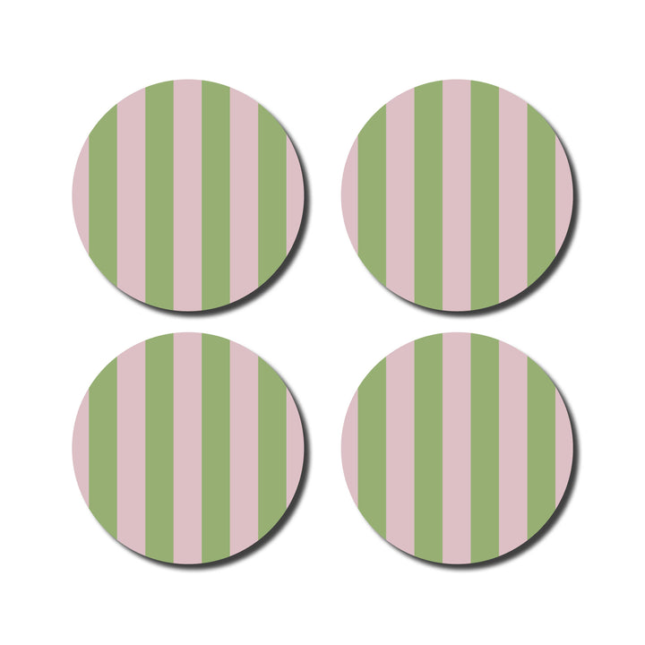 Green & Pink Stripe Coasters - Set of 4