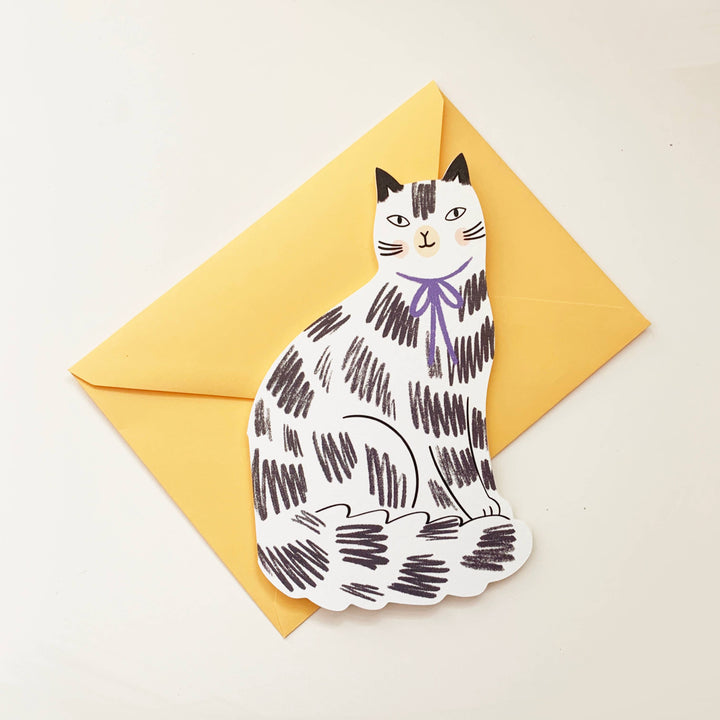 Black & White Kitty Shaped Greeting Card