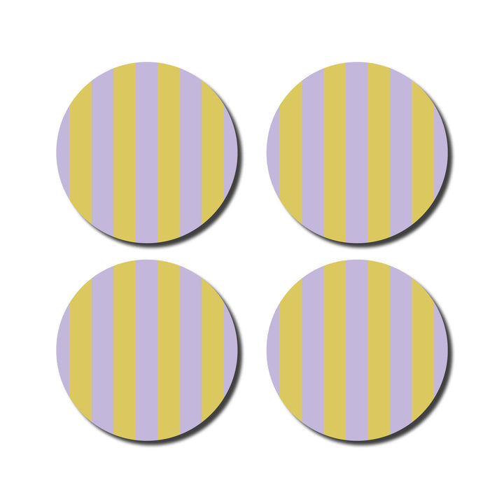 Yellow & Lilac Tripe Coasters - Set of 4