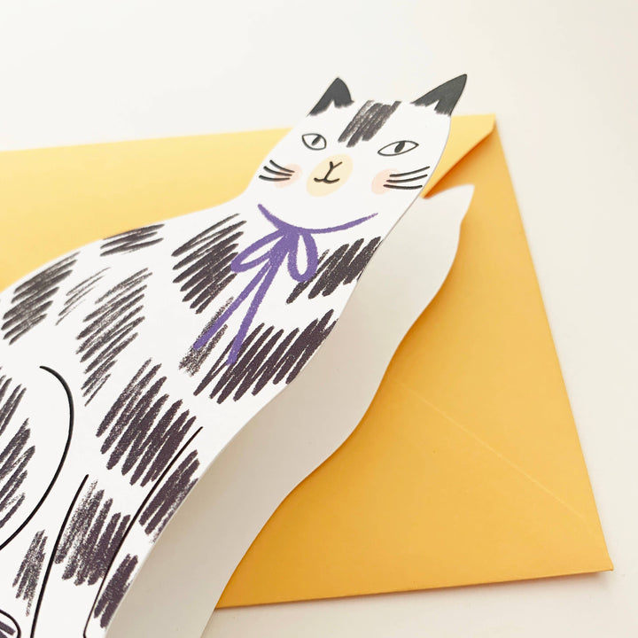 Black & White Kitty Shaped Greeting Card