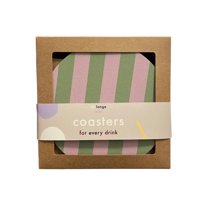 Green & Pink Stripe Coasters - Set of 4